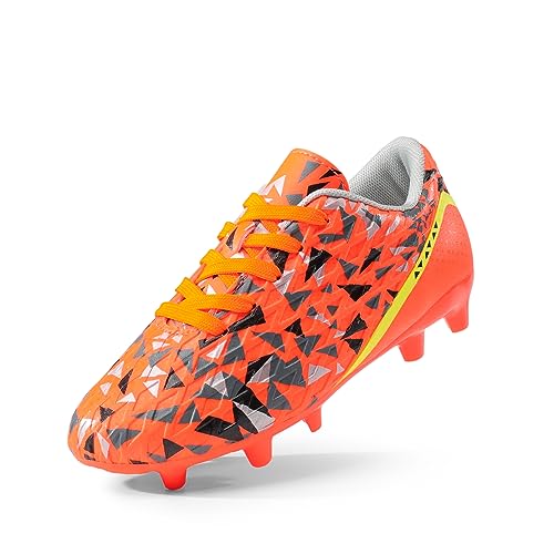 DREAM PAIRS Boys Girls Soccer Cleats Kids Football Shoes,Size 13 Little Kid,Orange/Dark/Grey/Yellow,HZ19003K