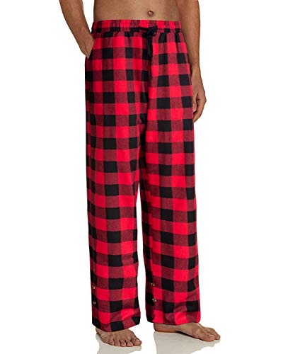 Alimens & Gentle Men's Heavyweight Flannel Plaid Pajama Pants 100% Cotton Sleep Lounge Pant -Color: Adjustable-Red&Black, Size: 5X-Large