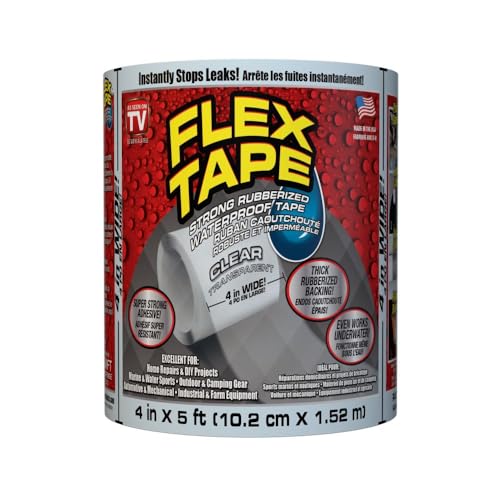 Flex Tape, 4 in x 5 ft, Clear, Original Thick Flexible Rubberized Waterproof Tape - Seal and Patch Leaks, Works Underwater, Indoor Outdoor Projects - Home RV Roof Plumbing and Pool Repairs