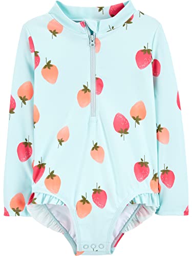 Simple Joys by Carter's Girls' Long Sleeve Zipper One Piece Swimsuit, Blue Strawberry, 18 Months