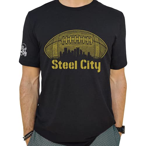 SCOBAR Steel City Skyline T-Shirt, Hand-Drawn, Modern Fit, Printed in USA (Steel City Black, Large)…