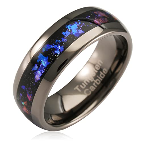 100S JEWELRY Engraved Personalized Gunmetal Tungsten Rings For Men Women Orion Nebula Opal Galaxy Wedding Engagement Promise Band Sizes 6-16 (Tungsten, 10)