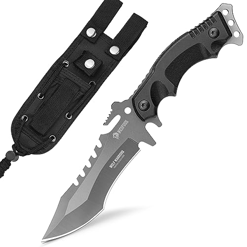 NedFoss Wolf Tactical Knife, 4 Inch Hunting Knife Fixed Blade Knife Full Tang Survival Knife with Heavy Duty Sheath, G10 Handle for Camping, Fishing, Bushcraft