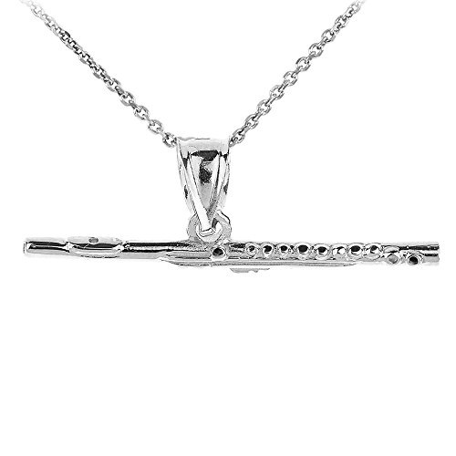 925 Sterling Silver Music Charm Flute Pendant Necklace, 16'