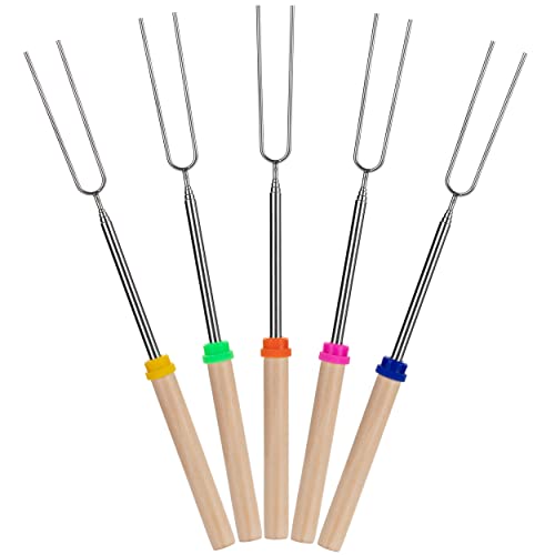 UNCO - Extendable Stainless Steel Roasting Sticks, 5 Pack, 32' - For S'mores, Hot Dogs, Campfires and Fire Pits