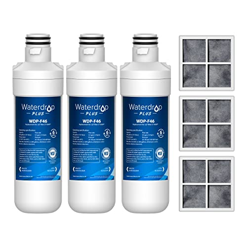 Waterdrop Plus LT1000PC ADQ747935 NSF 401 Certified Refrigerator Water Filter and Air Filter, Reduce PFAS, Replacement for LG LT1000P, LRFWS2906V, LRMVS3006S, LMWS27626S and LT120F, 3 Combo