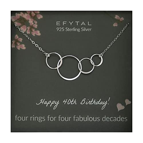 EFYTAL 40th Birthday Gifts Women, Sterling Silver Four Circle Necklace, Gift for 40 Year Old Woman Birthday, Womens 40th Birthday Gifts Ideas, 40th Birthday Necklace for Women, 40th Bday Gifts Women