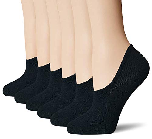 BERING No Show Socks Womens Non Slip Ankle Low Cut Thin Cotton Footies for Sneaker Flats Slip On Loafers, Black, Shoe Size 7-9, 6 Pairs