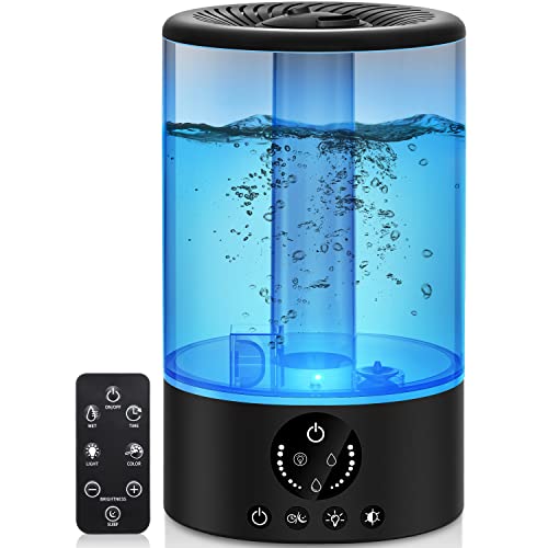Cool Mist Humidifier, Ultrasonic Humidifiers for Bedroom Baby, 3L Large Humidifier w/Remote Control, 7 Colors Night Light 6 Dimmer Adjustable Levels, Timer, Auto Shut-Off Room, Black