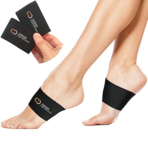 Copper Compression Copper Arch Support - 2 Plantar Fasciitis Braces/Sleeves. Foot Care, Heel Spurs, Feet Pain Relief, Flat & Fallen Arches, High Arch