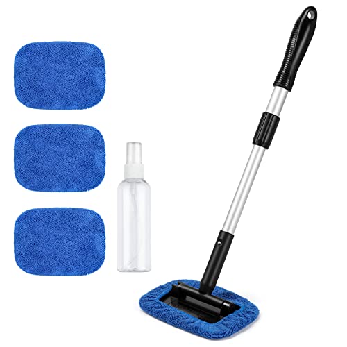 AstroAI Windshield Cleaner, Microfiber car Window Cleaner with 4 Reusable and Washable Microfiber Pads and Extendable Handle Auto Inside Glass Wiper Kit