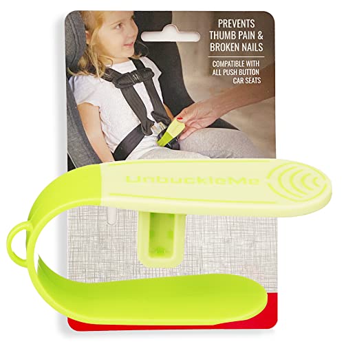 UnbuckleMe Car Seat Buckle Release Tool - Easy Opener Aid for Arthritis, Long Nails, Older Kids - Button Pusher for Infant, Toddler, Convertible 5 pt Harness car Seats - As Seen on Shark Tank (Lime)