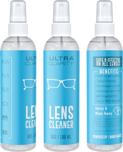 Ultra Clarity Powered by NANO MAGIC | Lens Cleaner 3-Pack 6oz Spray Bottles | Ideal for Coated Glasses Sunglasses Goggles Glass Camera Lenses Phone Laptop Screen Mirrors Gentle Formula Streak-Free