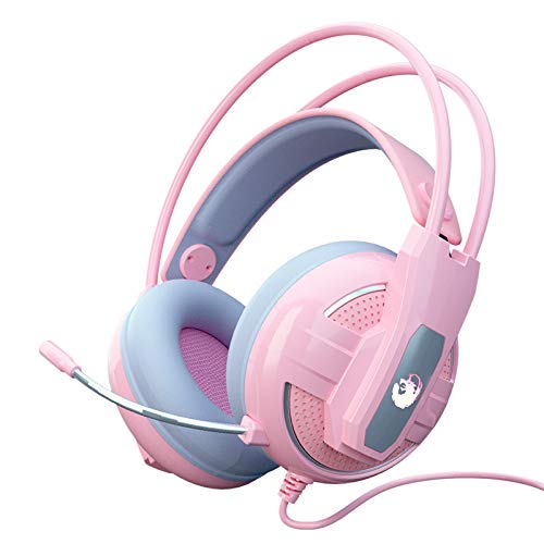 Yulass Wired Gaming Headset Stereo Large Noise Canceling Pink Headphones with Microphone for Xbox/PC/PS4/Mobile Phone (Pink)