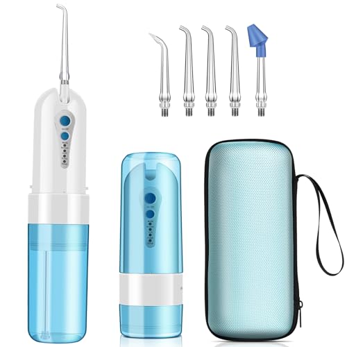 Water Dental Flosser Cordless for Teeth, Portable Oral Irrigator Rechargeable Water Flosser for Teeth Cleaning with Travel Case, 4 Modes & 5 Jet Tips Electric Flosser IPX7 Waterproof for Home Travel