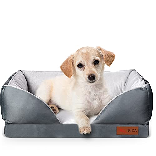 Fida Orthopedic Dog Bed with Memory Foam Base - Dog Lounge Sofa, Removable Washable Cover, Pets Couch Beds for Small Dogs & Cats (Small, Grey)