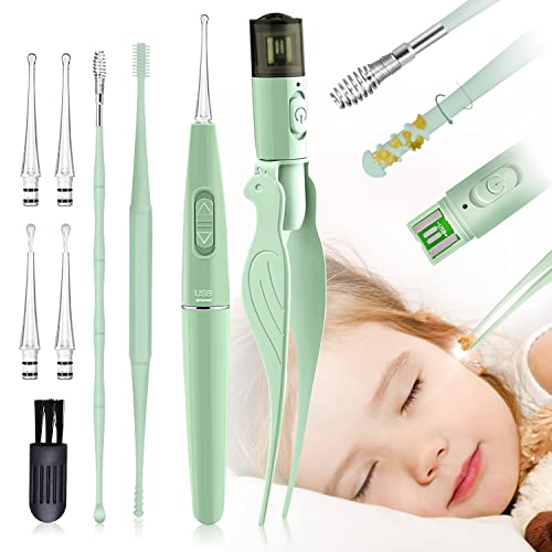 Ear Wax Removal Tools,9 Pack Ear Cleaning Tool,Ear Pick with 2 LED Lights,Built-in USB Ear Wax Remover for Kids and Adults