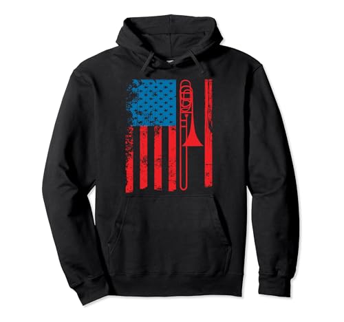 Trombone Player USA Flag Gift Accessories for Men Women Pullover Hoodie
