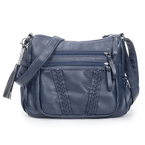 VOLGANIK ROCK Crossbody Bag for Women with Tassel Ladies Soft PU leather Purses and Handbag Pocketbooks (Dark Blue)
