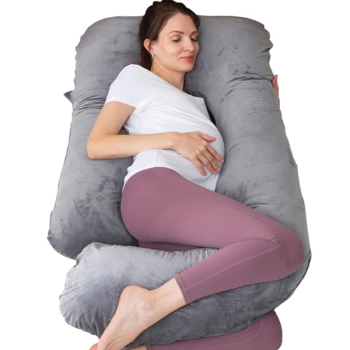 MOON PINE Pregnancy Pillow, U Shaped Full Body Pillow for Maternity Support, Sleeping Pillow with Cover for Pregnant Women (Dark Grey)