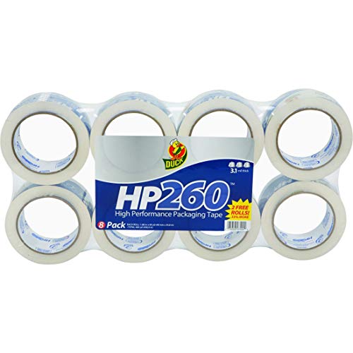 Duck HP260 Packaging Tape, 8 Rolls, 480 Yards, High Performance Strong Tape for Shipping, Mailing & Storage, 3' Core, Clear Packing Tape Refills for Boxes, 1.88' x 60 Yd. (1067839)