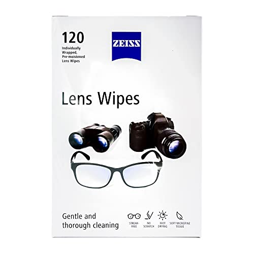 ZEISS Lens Cleaning Wipes, Pre-Moistened, Individually Wrapped Wipes for Coated Glass on Binoculars, Glasses, Sunglasses, Camera Lenses, and Scopes, 120 Count