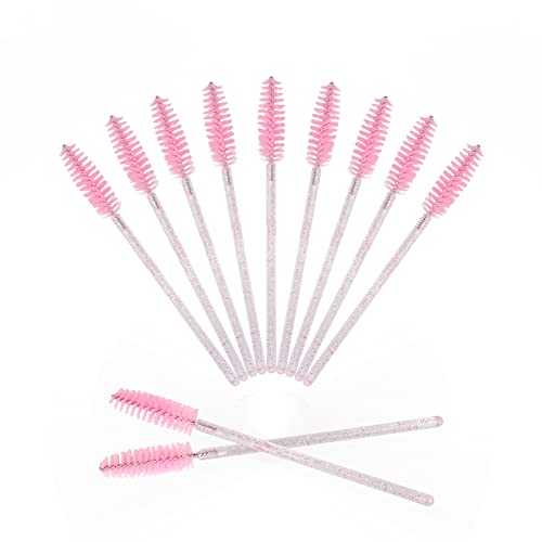 GCQQ 50PCS Crystal Mascara Wands, Disposable Eyelash Eyebrow Spoolie Brush for Makeup Eyelash Extensions, Eyebrow Spoolie for Lash Extension(Pink)