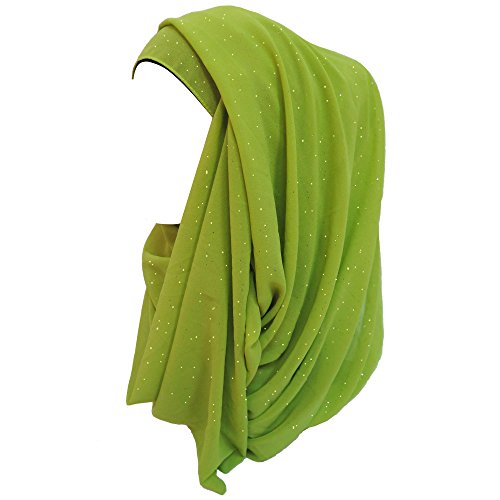 Sparkle Shimmer Gold Glitter Women's Chiffon Hijab Head Scarf Shawl Wrap Lightweight (Lime Green)