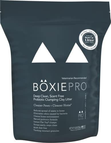 BoxiePro Deep Clean, Scent No, Probiotic Clumping Cat Litter -Clay Formula - Cleaner Home - Ultra Clean Litter Box, Probiotic Powered Odor Control,Hard Clumping Litter, 99.9% Dust No, Black, 16 lb