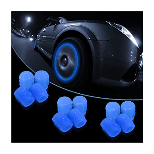 Luminous Tire Valve Stem Caps for Car, 12PCS Fluorescent Glow in The Dark Air Caps Cover, Illuminated Corrosion Resistant Tire Pressure Caps, Universal for Car, Truck, SUV, Motorcycles, Bike (Blue)