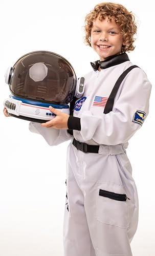 AEROSQUAD-Kids Astronaut Costume with Helmet, Nasa Space Helmet Suit for Toddler with LED Lights, Movable Visor & Mission Sounds- Astronaut Suit Kids, Role Play Halloween Dress for Boys & Girls (X-L)