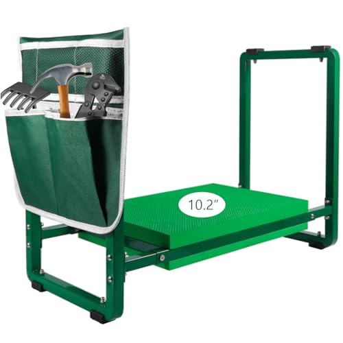 FLINTER 10.2' Wider Garden Kneeler and Seat, Heavy Duty Thick Gardening Bench for Kneeling and Seat - Garden Tools with Bags, Gardening Gifts for Women, Grandparents, Gardeners, Mom & Dad - Green