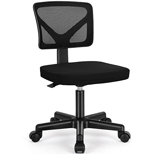 Sweetcrispy Office Computer Desk Chair, Ergonomic Low-Back Mesh Rolling Work Swivel Chairs with Wheels, Armless Comfortable Seat Lumbar Support for Home,Bedroom,Study,Student,Adults, Black