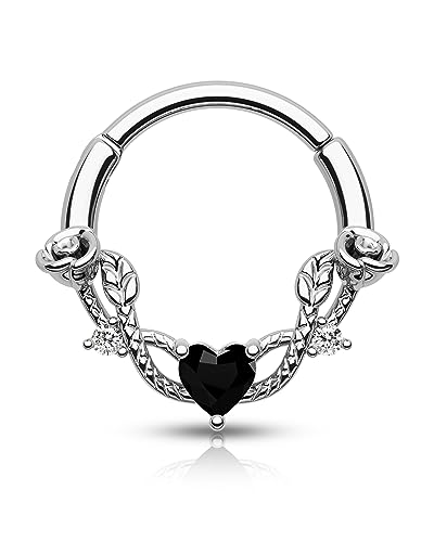 CM Crareesi Mania Septum Rings 316L Surgical Steel Rose Septum Piercing Jewelry 16G Daith Piercing Jewelry Helix Piercing Jewelry 8mm Heart Septum Rings Daith Earrings