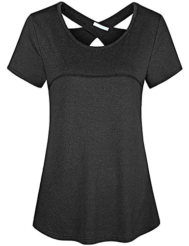 Kimmery Tops for Women,Light-Weight East Dry Short T Shirt Breathable Little Sexy Clothes Summer Outdoor Training Loose Weight Shirt Black XL