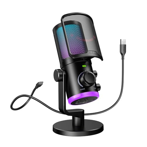 FIFINE Gaming PC Microphone, USB Streaming Microphone with Game Chat Balance, Computer Condenser Desktop RGB Mic with Mute Button, Noise Cancellation for Podcast/Twitch/Discord-AMPLIGAME AM6