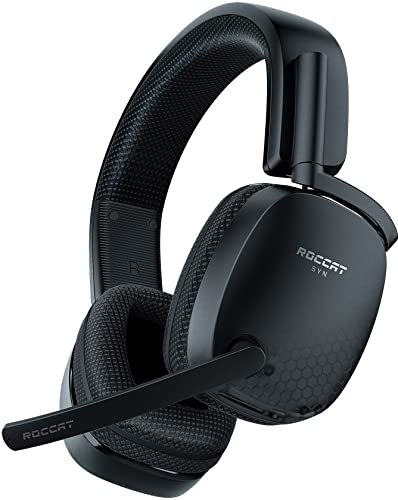 ROCCAT Syn Pro Air Wireless PC Gaming Headset, Lightweight, 3D Audio Surround Sound, Noise Cancelling Microphone, RGB AIMO Lighting, All-Day Battery Life, Computer Gamer Headphones, Black