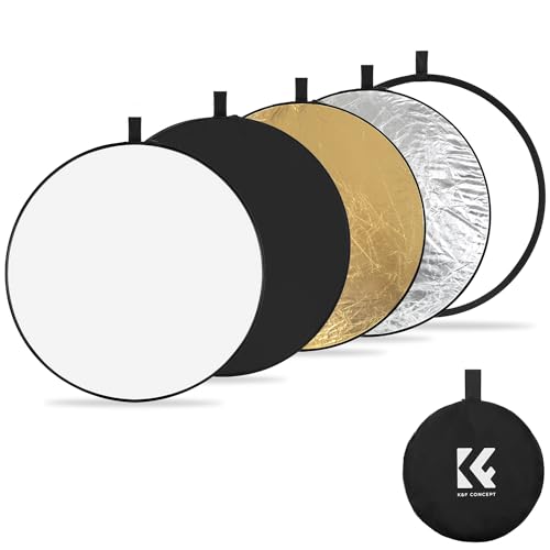 K&F Concept 5-in-1 Light Reflector 32'(80cm) Photography Diffuser Collapsible Portable for Studio and Outdoor Lighting Gold Silver White Black Translucent