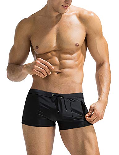 COOFANDY Mens Quick Dry Lightweight Square Leg Cut Trunks Swimwear, X-Large, 1 - Black