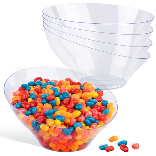 20oz Clear Plastic Serving Bowls (4 Pack) Medium Disposable Candy Dishes, Buffet Containers, Chips, Popcorn, Snacks, Mints, Salad Bar, Snack Bowl, Parties, Office Desk, Bridal Shower, Party Supplies