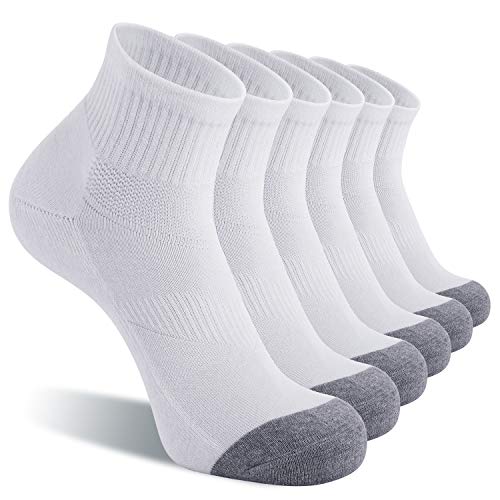CS CELERSPORT 6 Pack Men's Ankle Socks with Cushion Athletic Running Socks, White, Shoe Size: 12-15