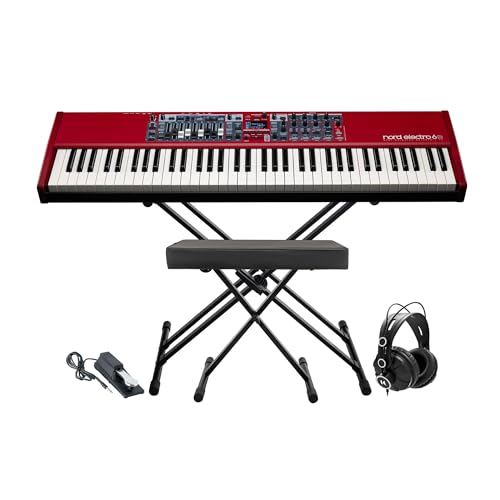 Nord Electro 6D 73 73-Note Semi-Weighted Waterfall Keybed Bundle with Adjustable Keyboard Stand, Adjustable Double X Bench, Sustain Pedal, and Closed-Back Headphones (5 Items)