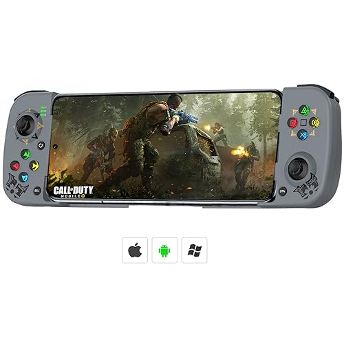 Megadream Mobile Game Controller Gamepad for iPhone iOS Android PC: Works with iPhone 15/14/13/12/11/X, iPad, Samsung Galaxy, TCL, Tablet, Call of Duty, Black Desert Mobile - Directly Play (Grey)