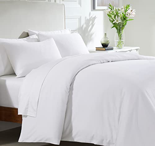 California Design Den 3 Piece King Size Duvet Cover - 100% Cotton Sateen, 400 Thread Count, Soft Luxury Sateen Weave Comforter Cover and Two Pillow Shams, Button Closure and Corner Ties - White