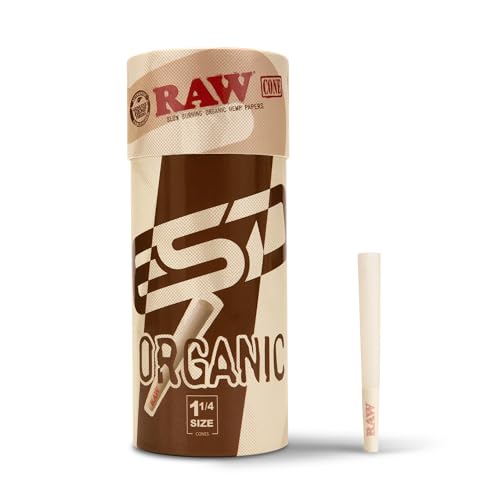 RAW Cones Organic 1-1/4 Size | 50 Pack | Pre Rolled Rolling Paper with Tips & Packing Tubes Included