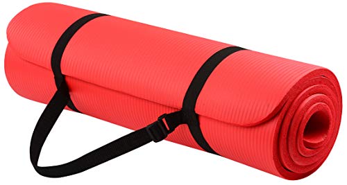 Signature Fitness All Purpose 1/2-Inch Extra Thick High Density Anti-Tear Exercise Yoga Mat with Carrying Strap, Red