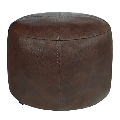 Thgonwid Unstuffed Faux Leather Pouf Cover, Handmade Footstool Ottoman Storage Solution, Floor Footrest Cushion - 16.5”Dx12”H, (No Filler), Matte Coffee