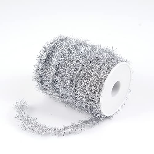 WBCBEC 66 Feet Christmas Tinsel Garland Metallic Holiday Tinsel Garland Twist Tinsel Thin Glitter Tinsel Garland Decoration for Christmas Tree,Wedding Birthday Party Decorations Supplies (Silver)