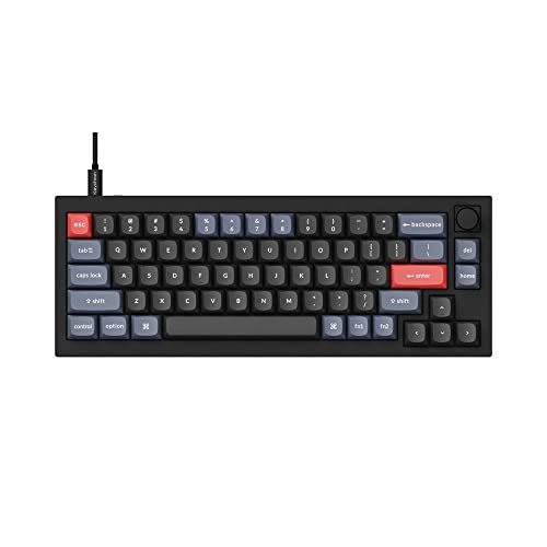 Keychron V2 Wired Custom Mechanical Keyboard Knob Version, 65% Layout QMK/VIA Programmable with Hot-swappable Keychron K Pro Blue Switch Compatible with Mac Windows Linux Carbon Black(Non-Transparent)