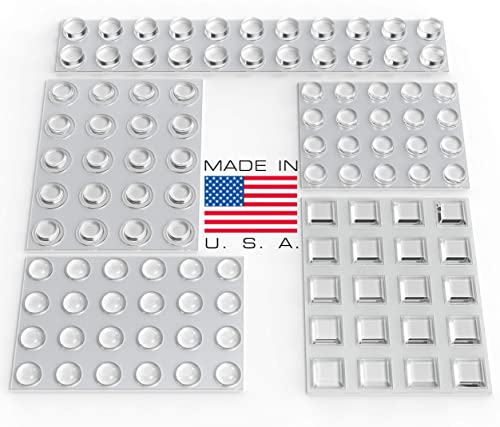 Clear Adhesive Bumper Pads 106-PC Combo Pack (Round, Spherical, Square) - Sound Dampening Transparent Rubber Feet for Cabinet Doors, Drawers, Glass Tops, Picture Frames, Cutting Boards